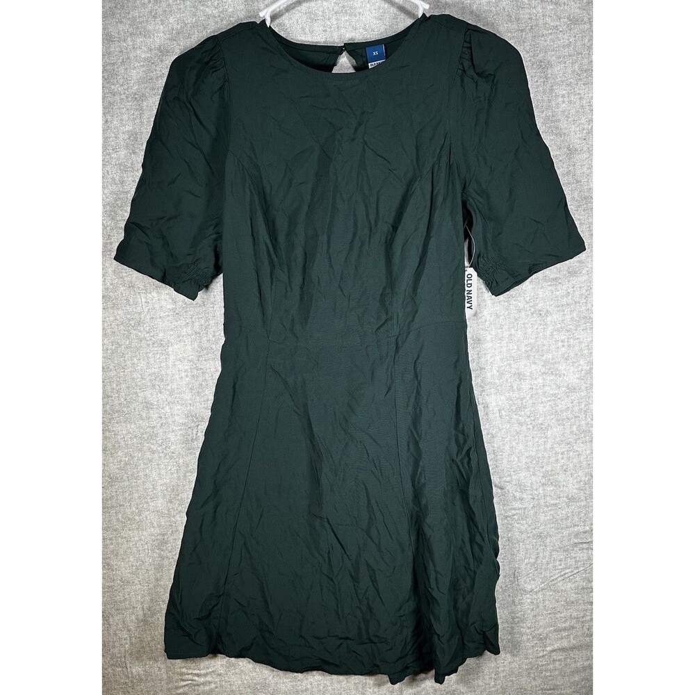NWT Old Navy Smocked Open Back Dress Green Women’s Size XS Rayon Viscose